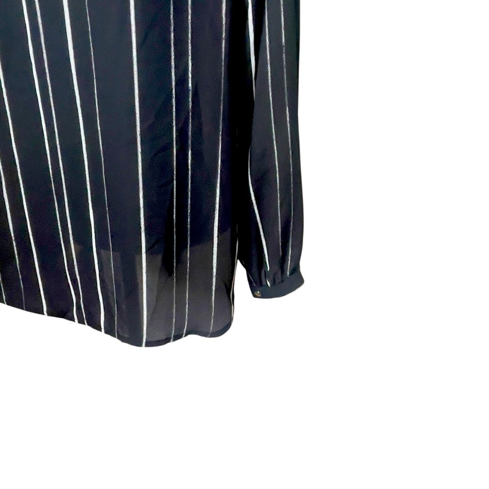 Apt. 9 Black and White Keyhole Tie Front 3/4 Sleeve Blouse Pinstripe size L - Picture 9 of 16